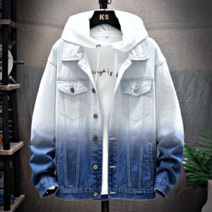 Men's Gradient Denim Jacket with Hoodie Style