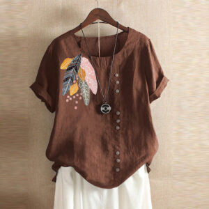 Women's Feather Print Linen Top