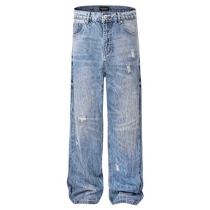 Men's Distressed Wide-Leg Denim Jeans
