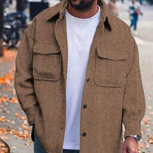 Men's Casual Brown Herringbone Shirt Jacket