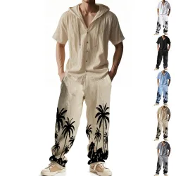 Men’s Tropical Palm Printed Co-Ord Set (Shirt & Pants)