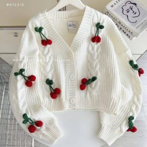 White Cherry Knit Cardigan