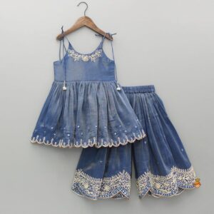 Royal Blue Embroidered Ethnic Sharara Set