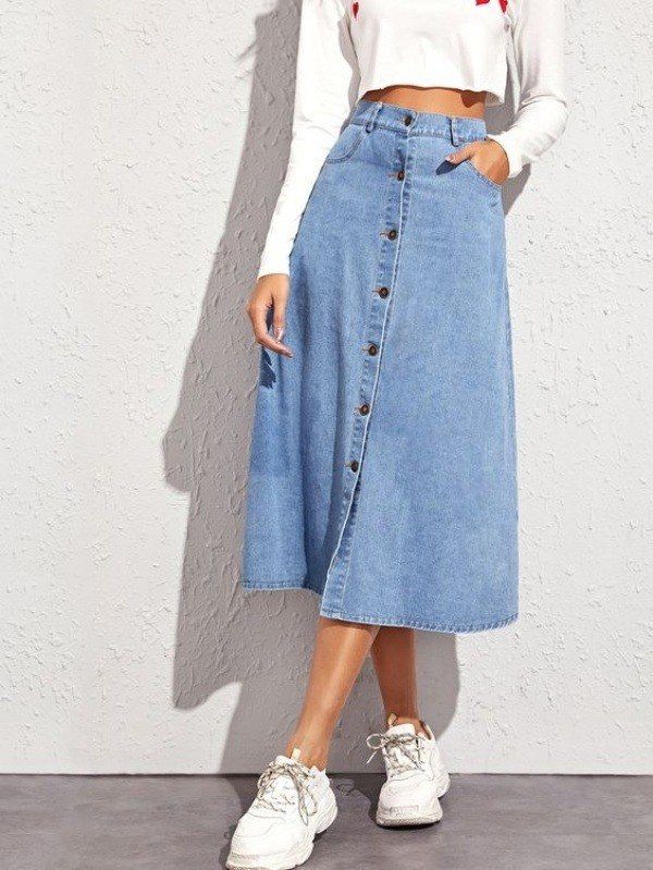 Moda dia a dia_ 15 modelos de saia com botões