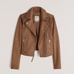 Camel Suede Moto Jacket" or "Tan Biker Jacket