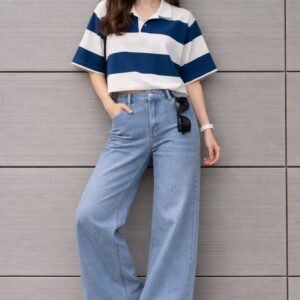 Nautical Stripe Wide-Leg Look" or "Sporty Sailor Ensemble