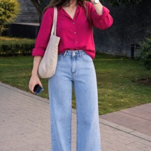 Fuchsia Flare Ensemble" or "Pink Power Wide-Leg Look